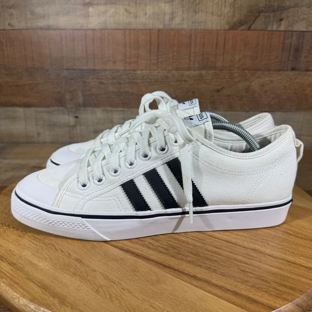 Adidas Nizza Low Mens 11 White Black CQ2333 Canvas Skate Sneaker Classic